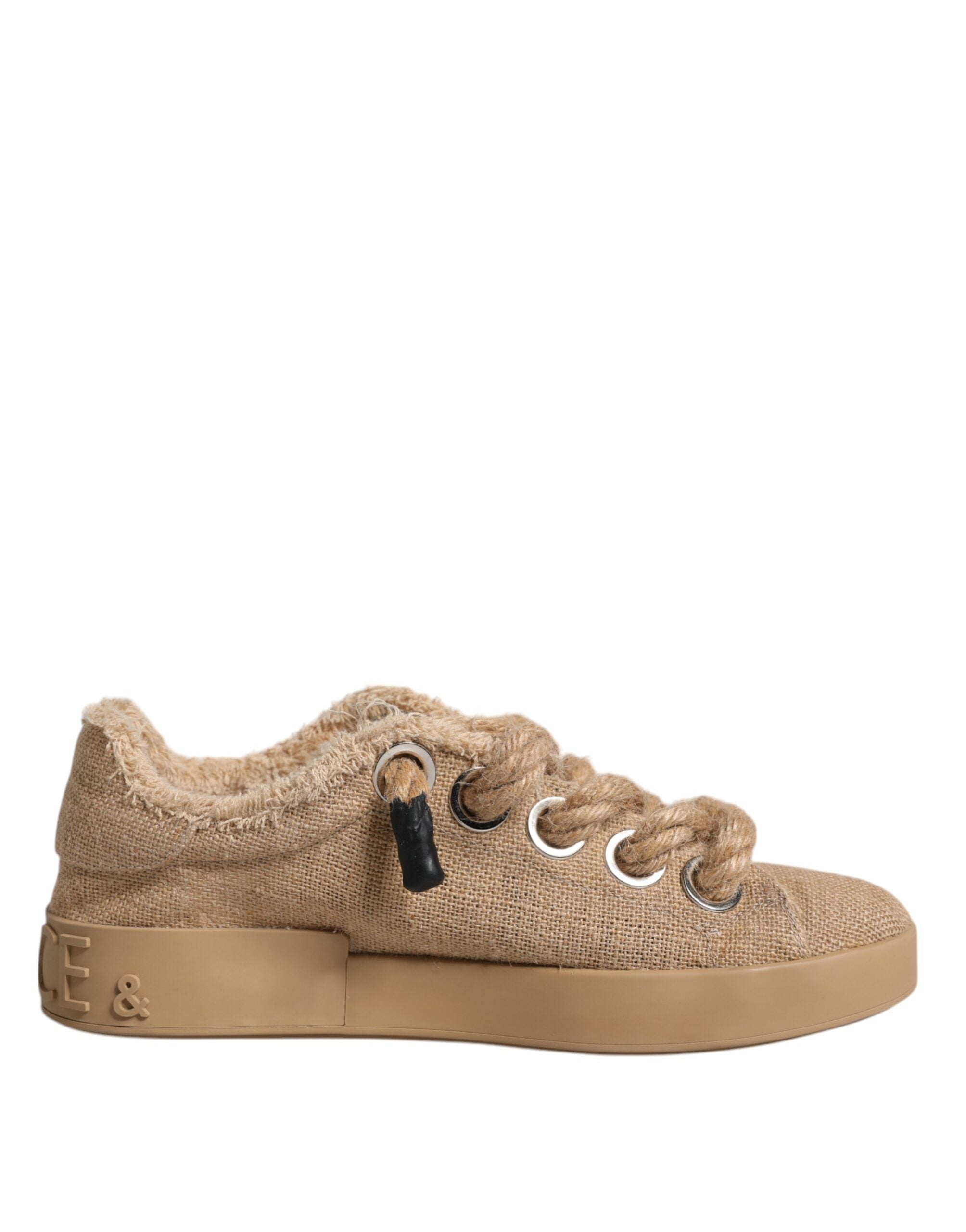 Dolce & Gabbana Brown Jute Fabric Low Top Men's Sneakers Shoes