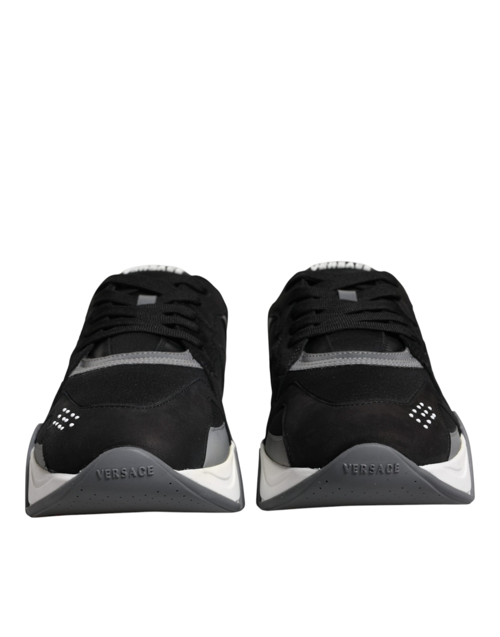 Versace Black Leather Neoprene Chunky Low Top Squalo Sneakers Shoes