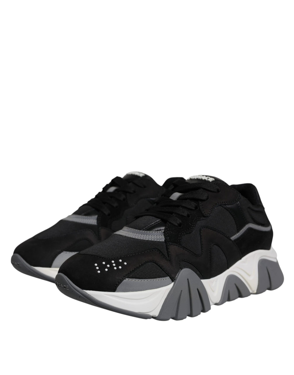 Versace Black Leather Neoprene Chunky Low Top Squalo Sneakers Shoes
