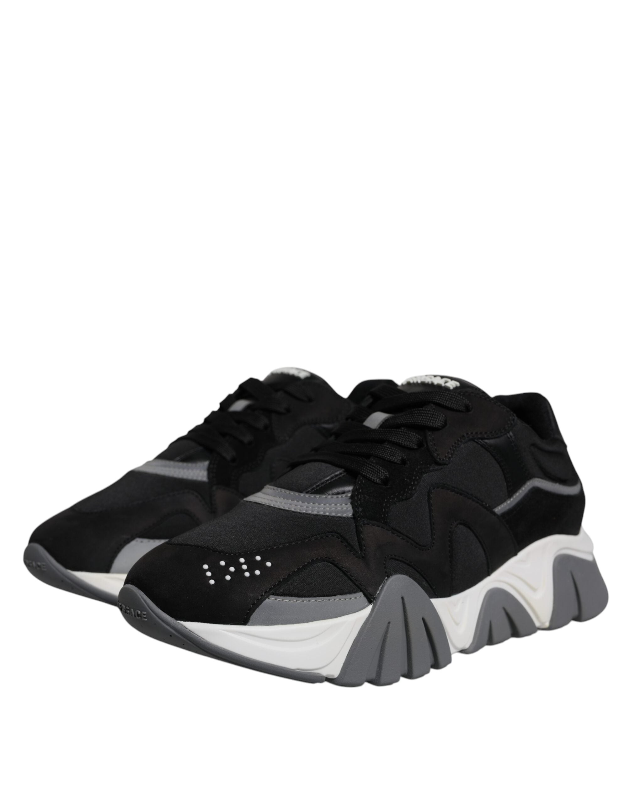 Versace Black Leather Neoprene Chunky Low Top Squalo Sneakers Shoes