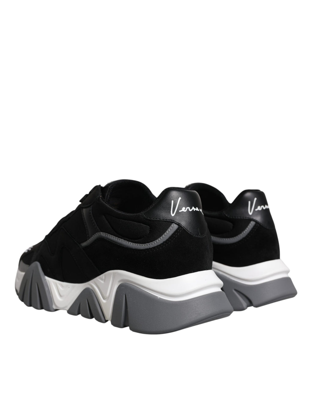 Versace Black Leather Neoprene Chunky Low Top Squalo Sneakers Shoes