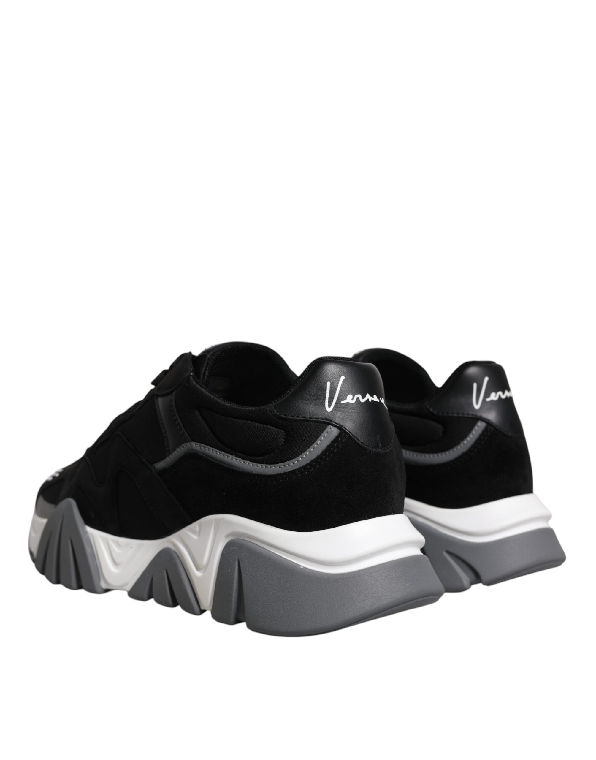 Versace Black Leather Neoprene Chunky Low Top Squalo Sneakers Shoes