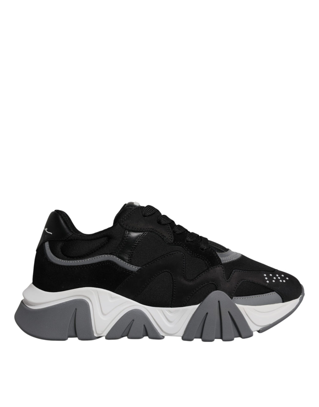 Versace Black Leather Neoprene Chunky Low Top Squalo Sneakers Shoes