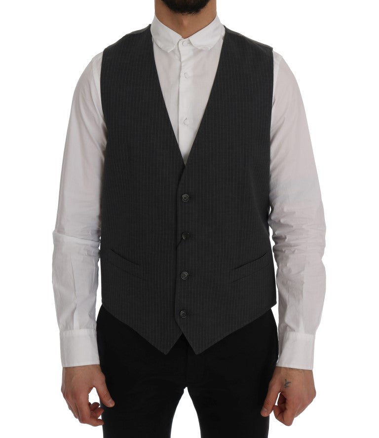 Dolce & Gabbana Grey STAFF Striped Cotton Vest