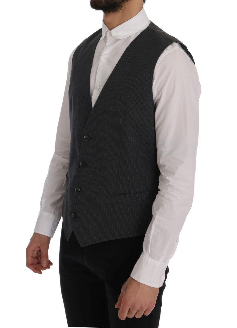 Dolce & Gabbana Grey STAFF Striped Cotton Vest