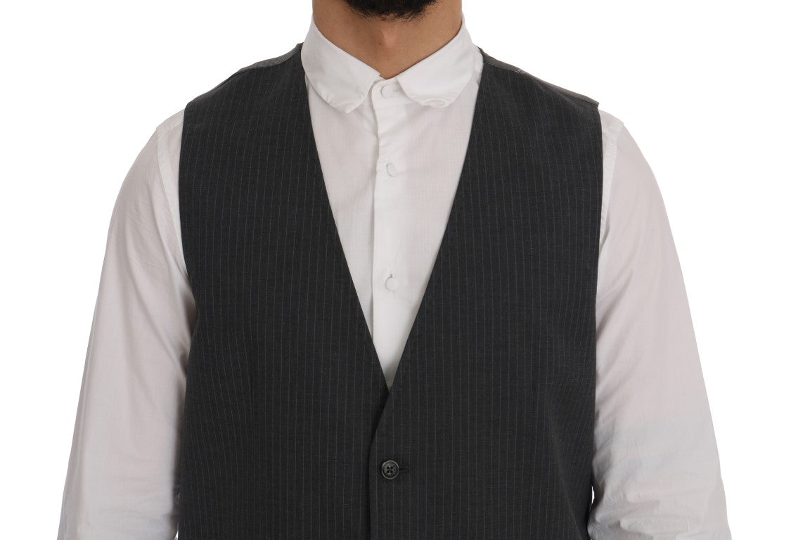 Dolce & Gabbana Grey STAFF Striped Cotton Vest