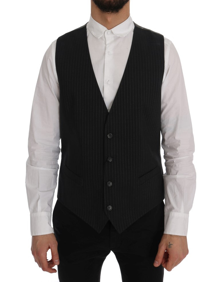 Dolce & Gabbana Graue STAFF Baumwollweste mit Streifen