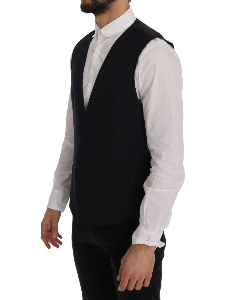 Dolce & Gabbana Schwarze STAFF Weste aus gestreifter Wolle