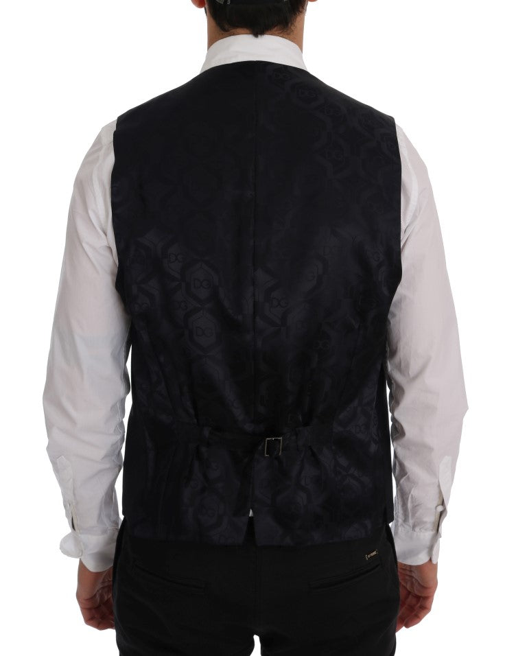 Dolce & Gabbana Schwarze STAFF Weste aus gestreifter Wolle