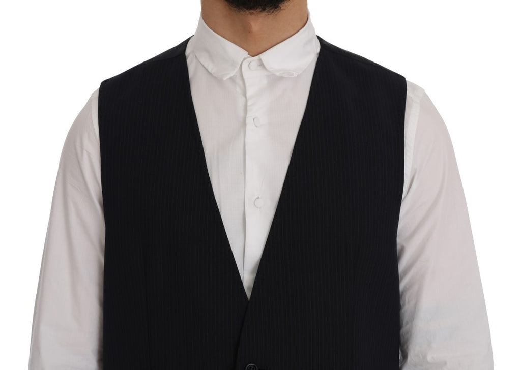 Dolce & Gabbana Schwarze STAFF Weste aus gestreifter Wolle