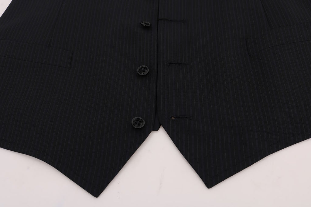 Dolce & Gabbana Schwarze STAFF Weste aus gestreifter Wolle