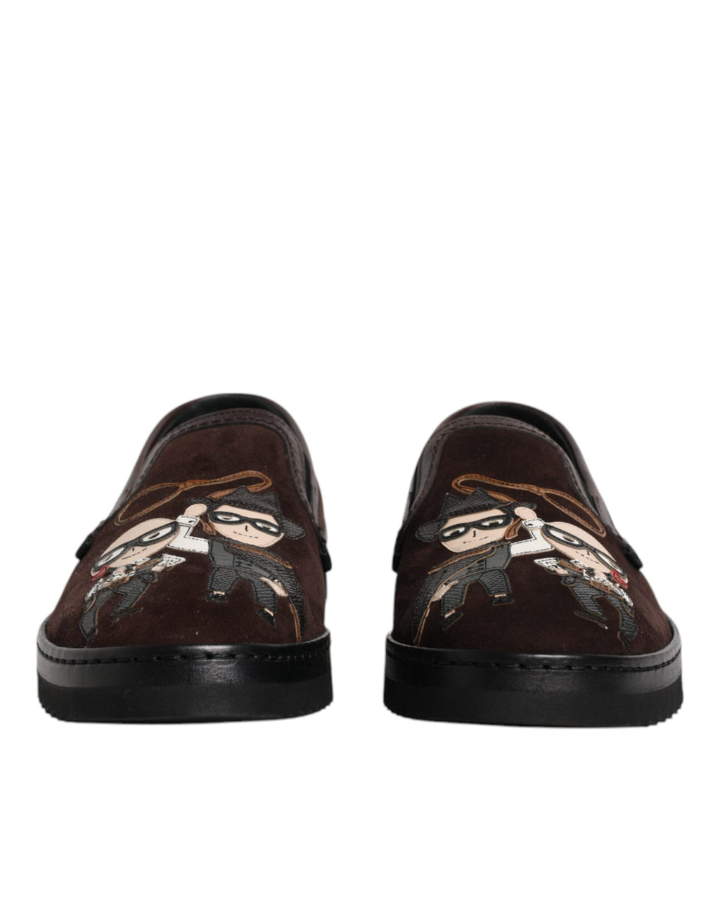 Dolce & Gabbana Brown Suede DG Family Slip-On Flats Shoes