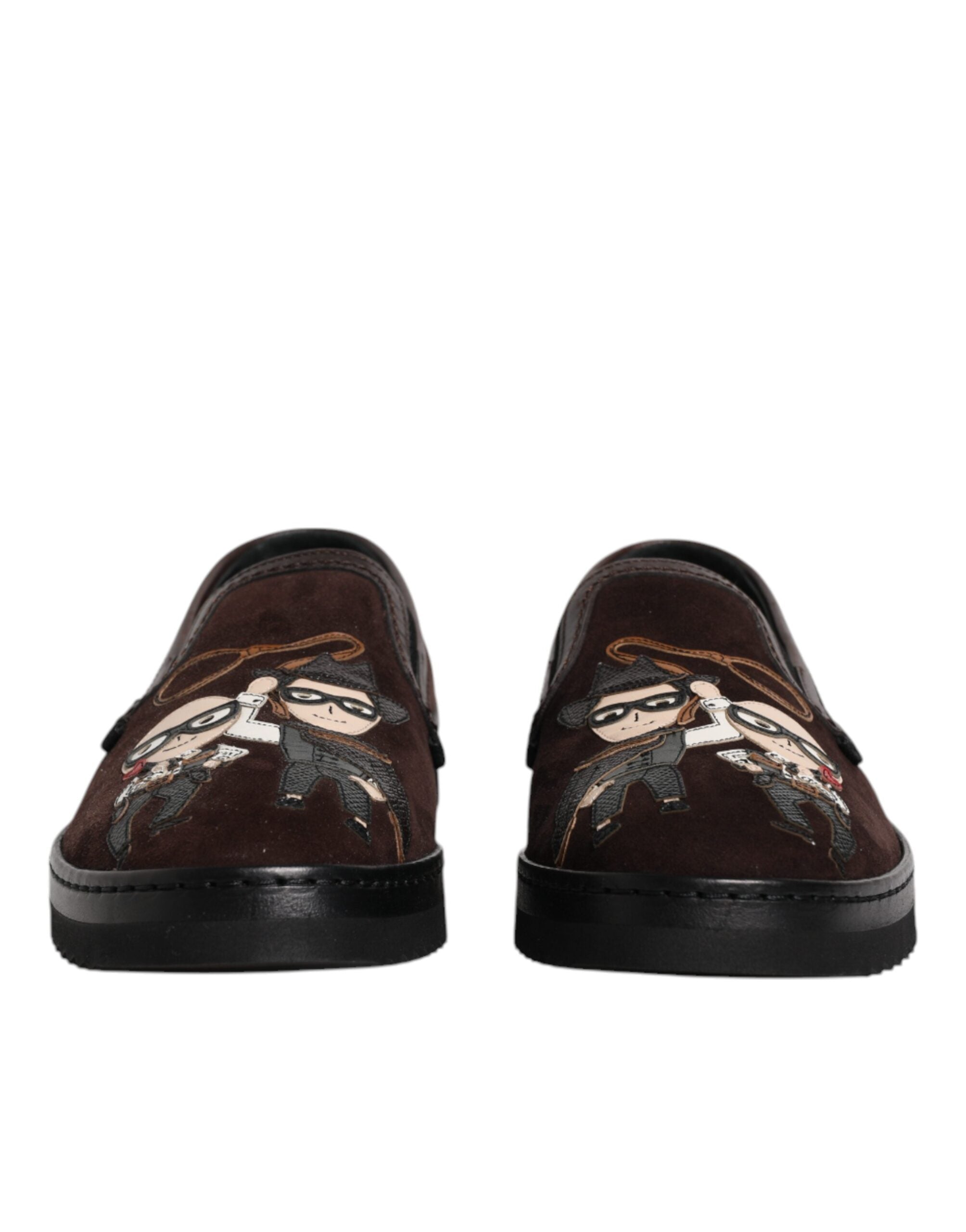 Dolce & Gabbana Brown Suede DG Family Slip-On Flats Shoes