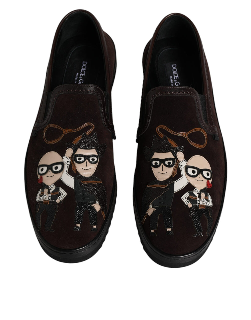Dolce & Gabbana Brown Suede DG Family Slip-On Flats Shoes
