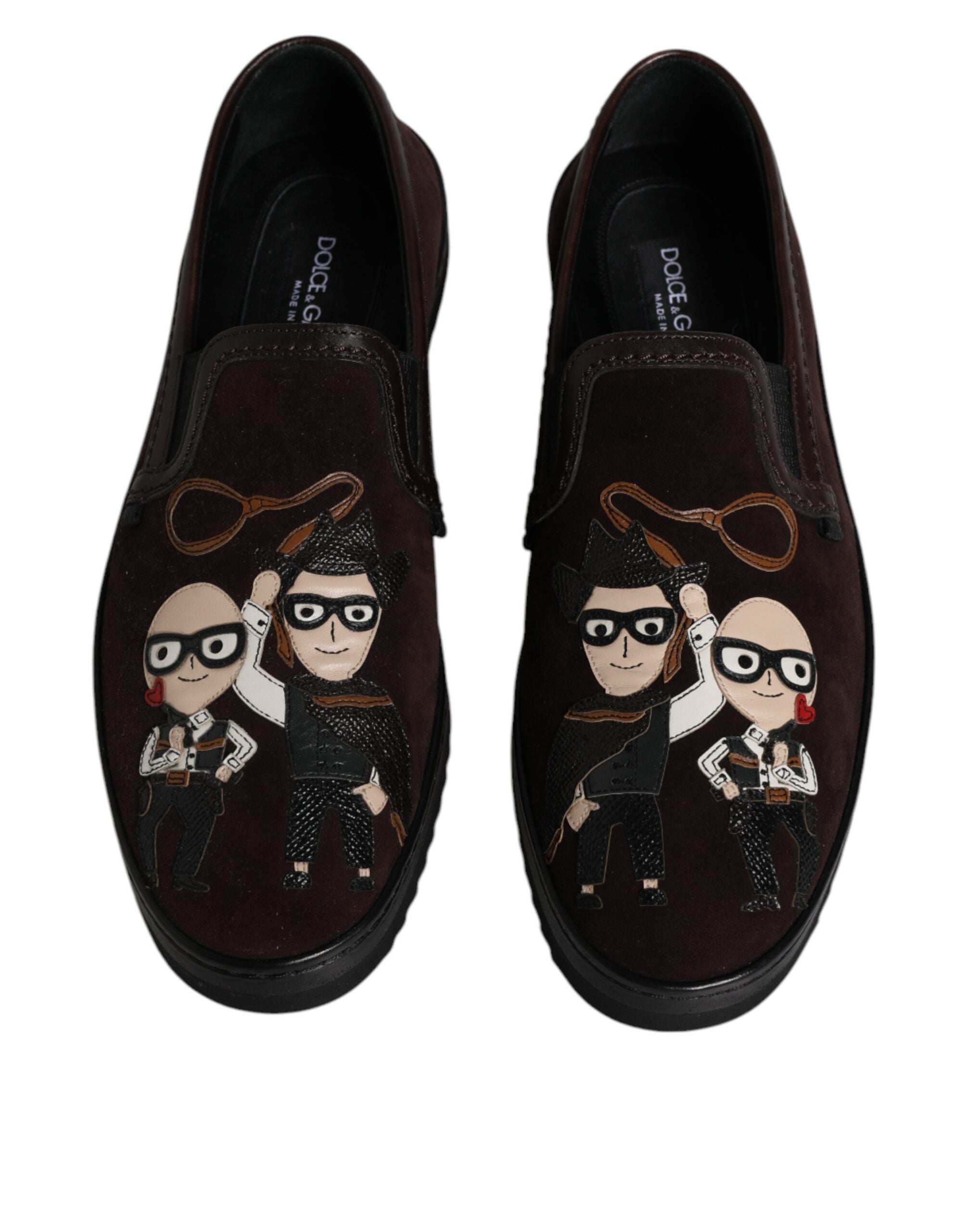 Dolce & Gabbana Brown Suede DG Family Slip-On Flats Shoes