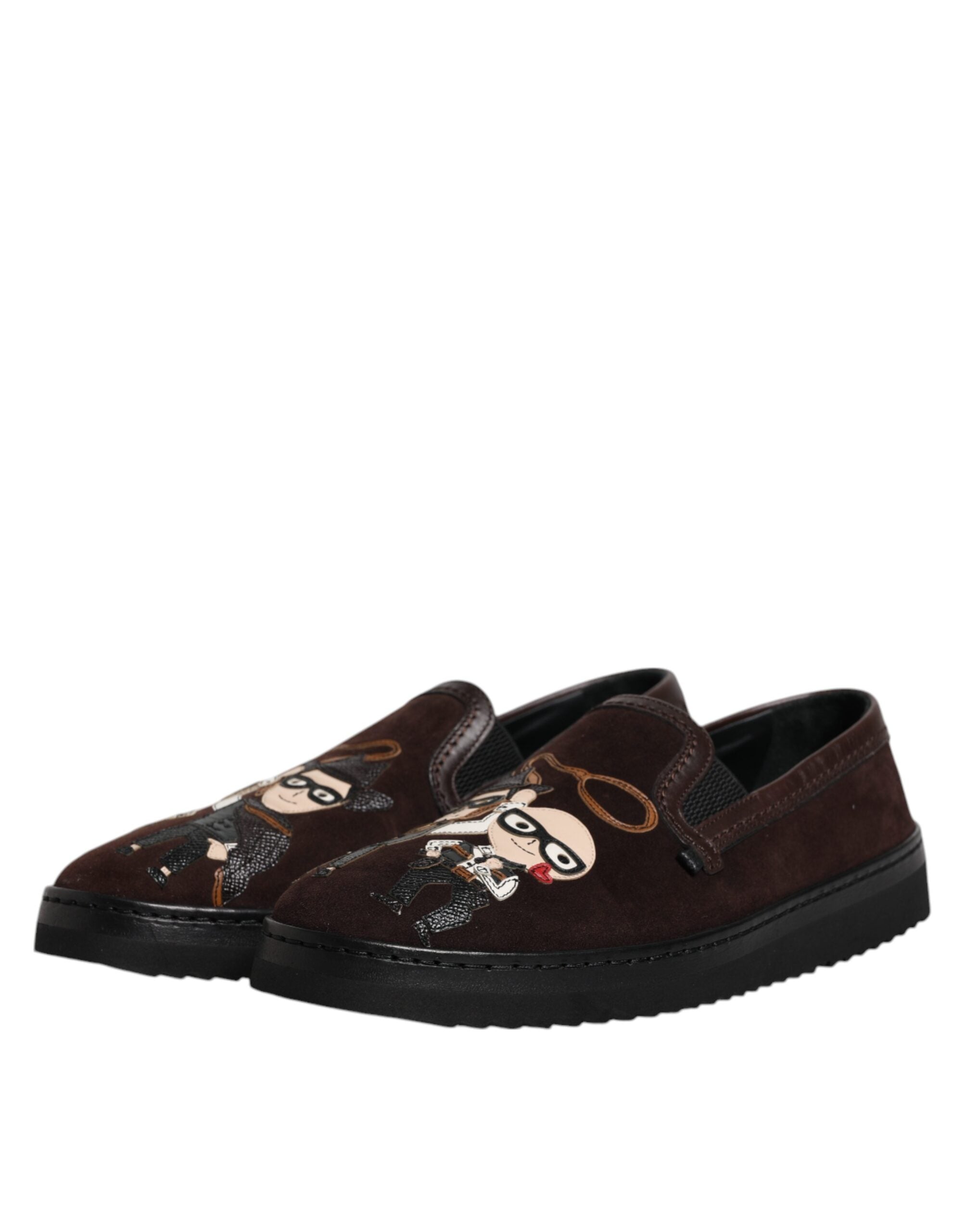 Dolce & Gabbana Brown Suede DG Family Slip-On Flats Shoes