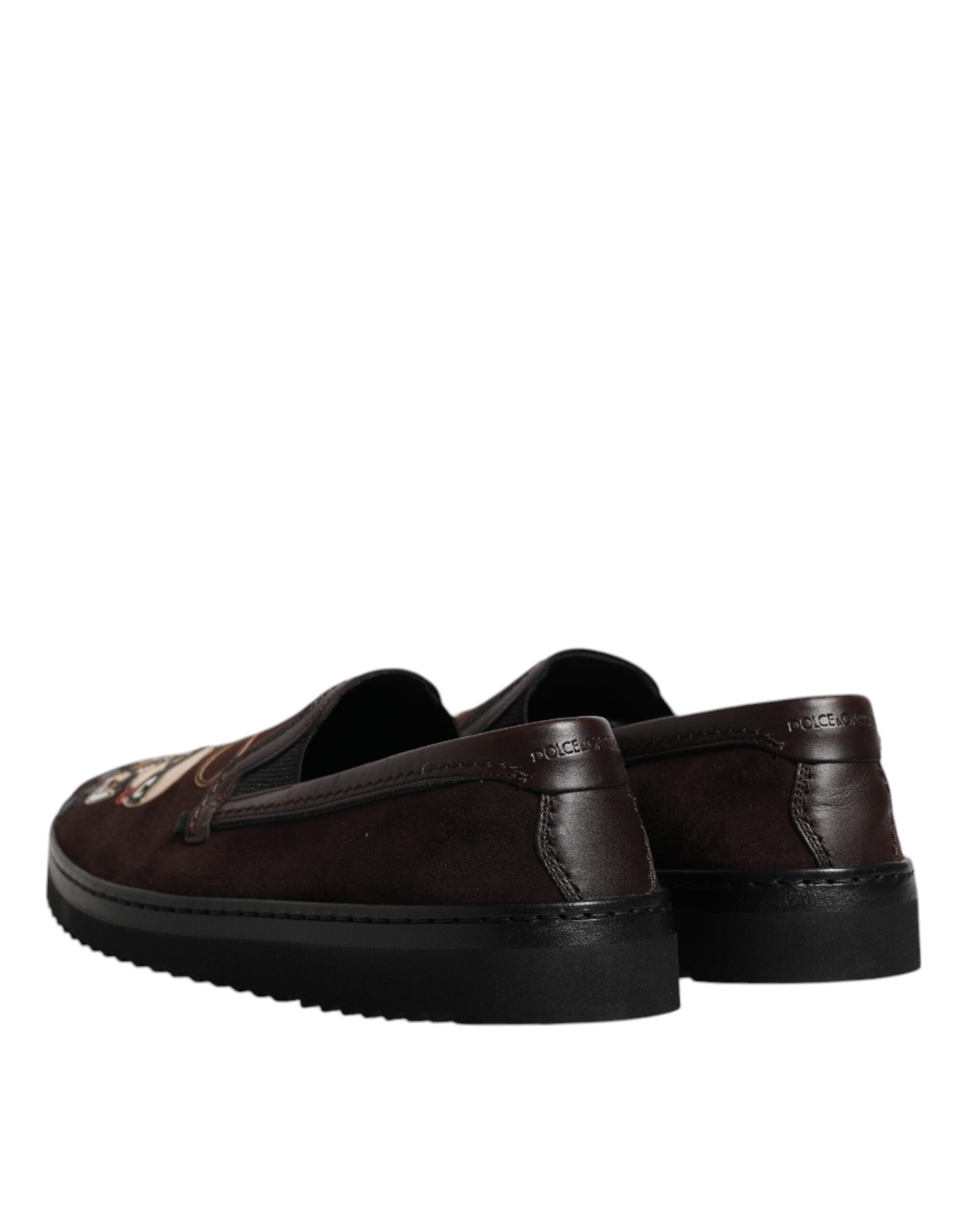 Dolce & Gabbana Brown Suede DG Family Slip-On Flats Shoes