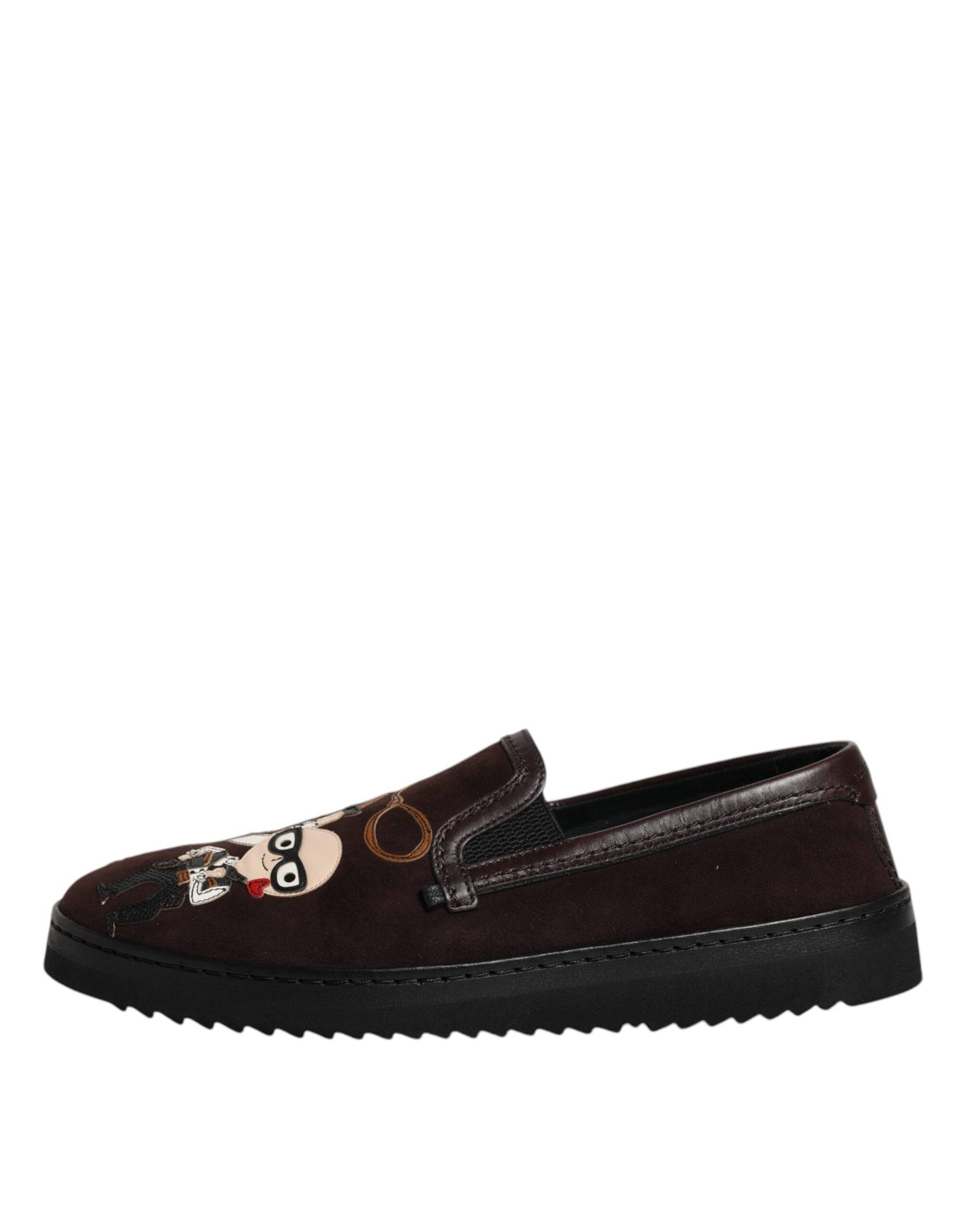 Dolce & Gabbana Brown Suede DG Family Slip-On Flats Shoes