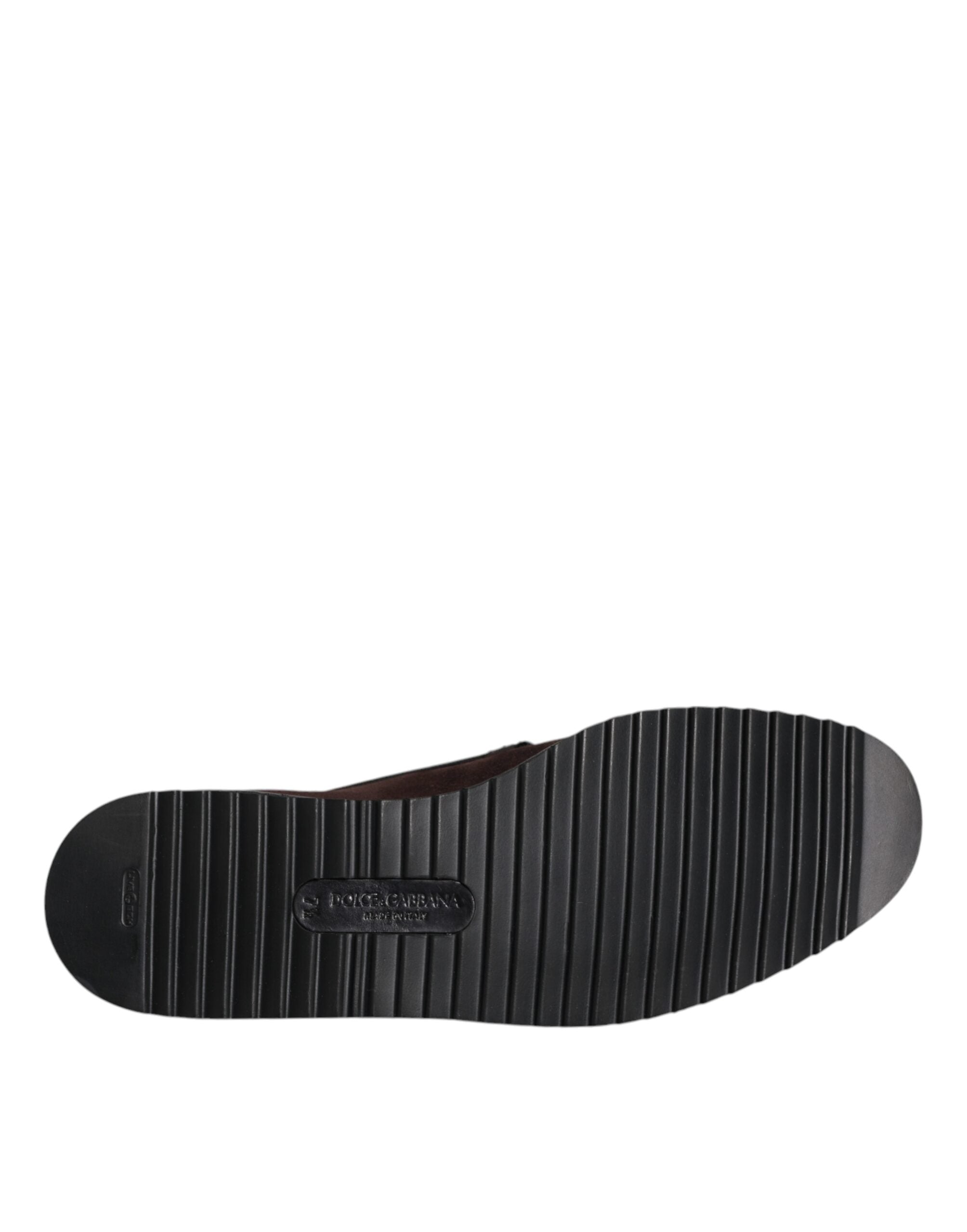 Dolce & Gabbana Brown Suede DG Family Slip-On Flats Shoes