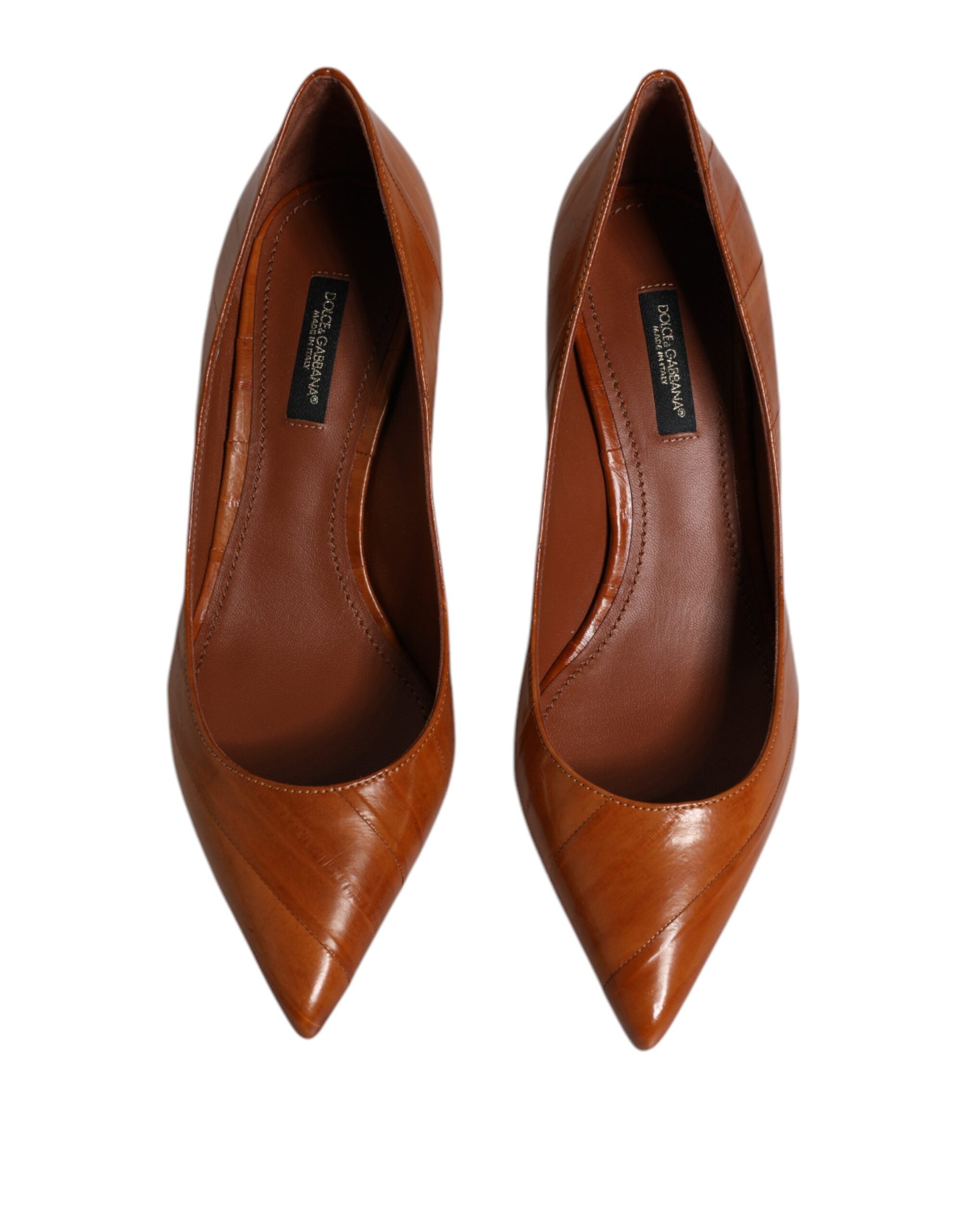 Dolce & Gabbana Brown Leather Kitten Heel Pumps Shoes