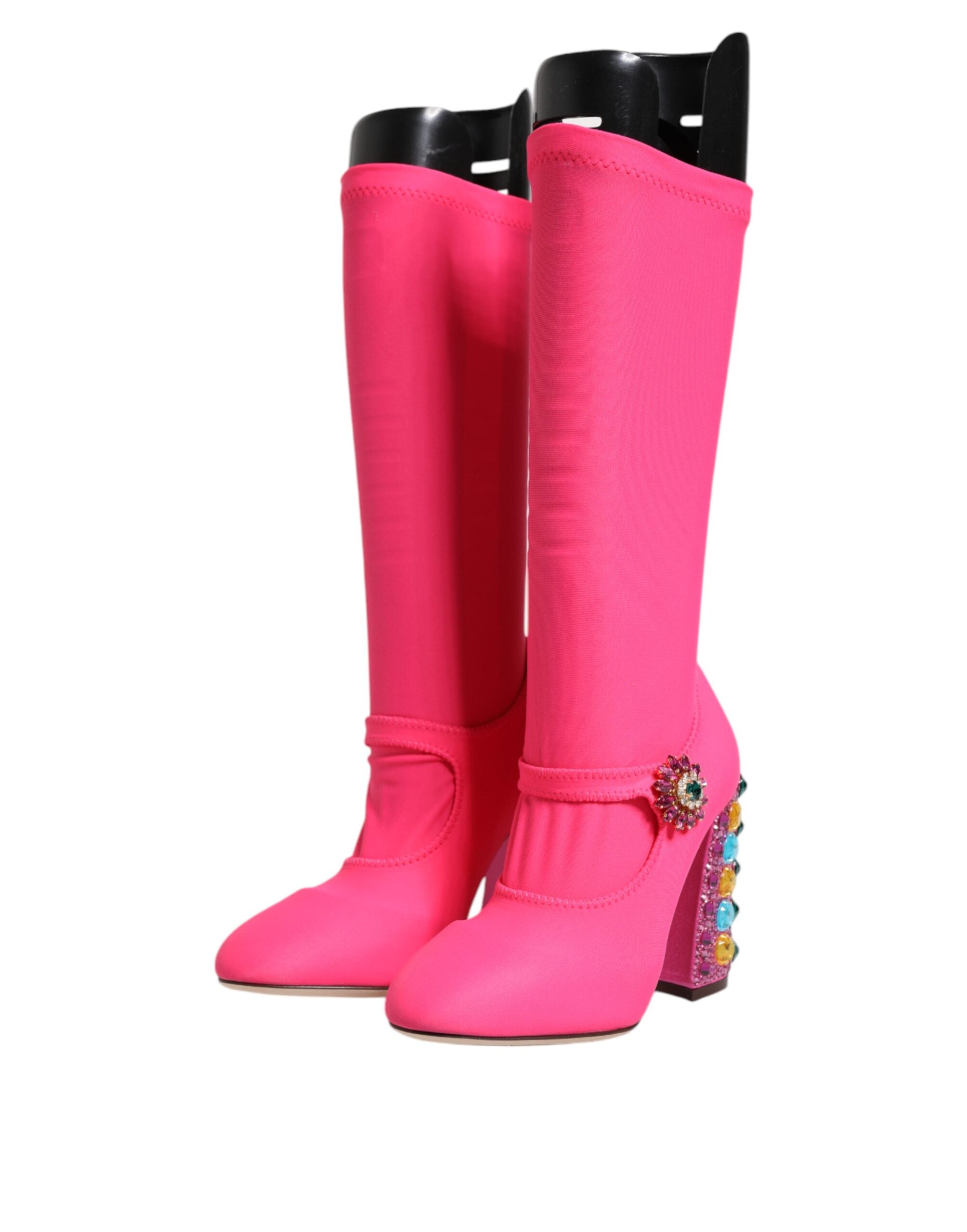 Dolce & Gabbana Pink Nylon Crystal Vally Over-the-Knee Boots