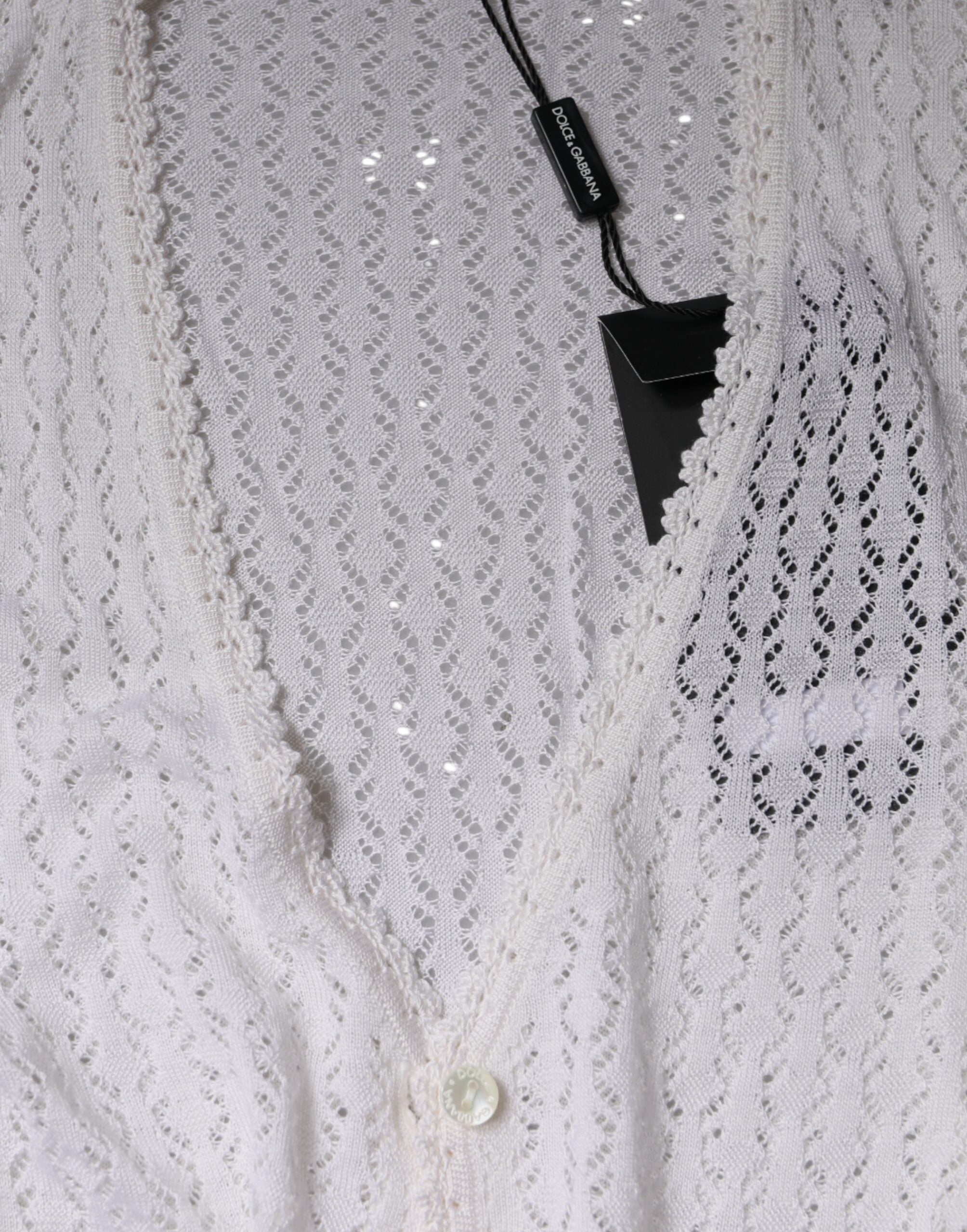 Dolce & Gabbana Weißer Seidenstrickpullover mit Knopfleiste