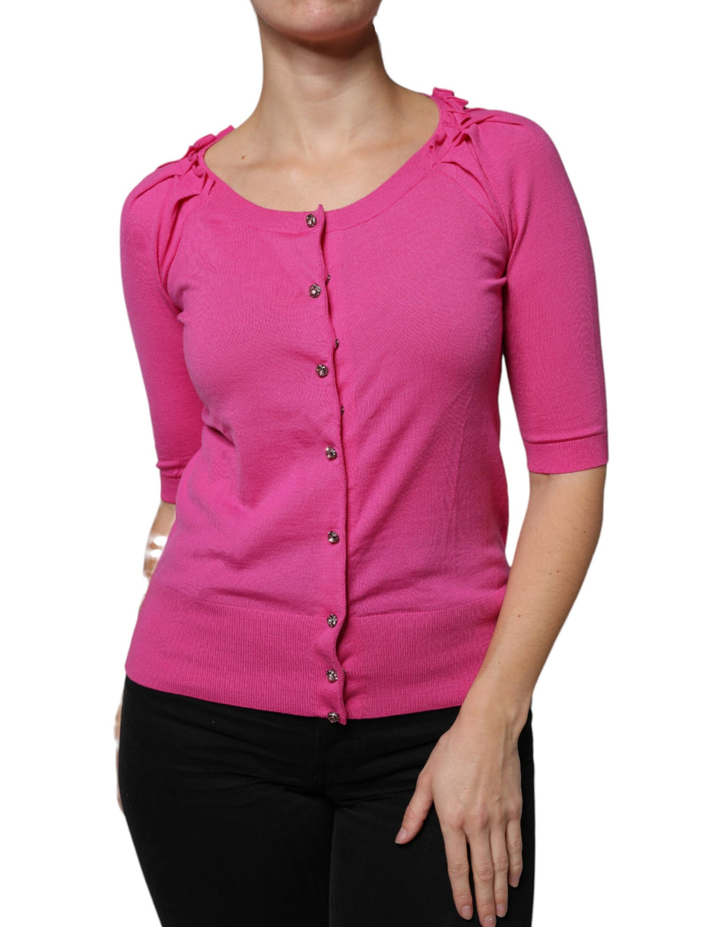 Dolce & Gabbana Rosa Wollstrickjacke mit Knopfleiste