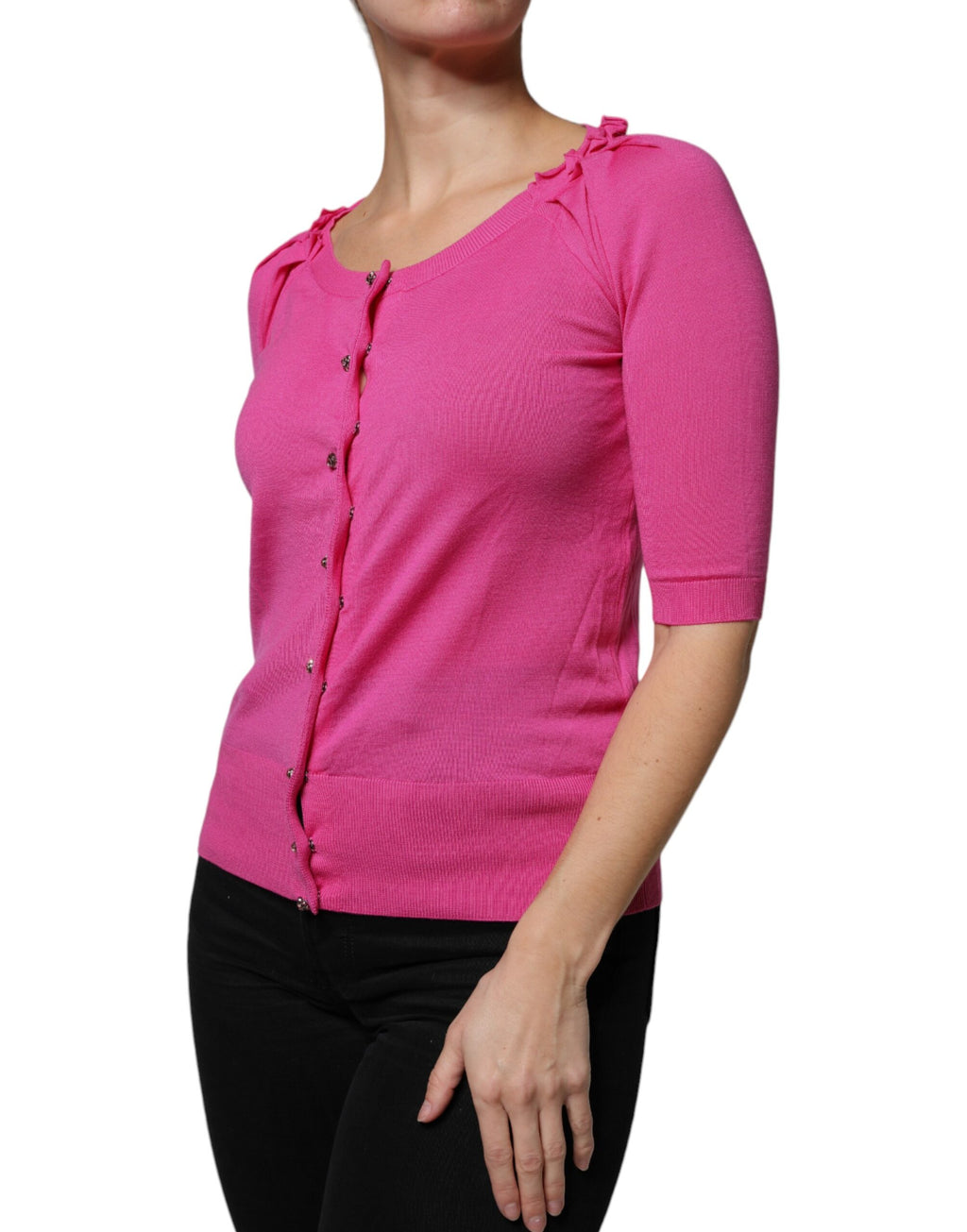 Dolce & Gabbana Rosa Wollstrickjacke mit Knopfleiste