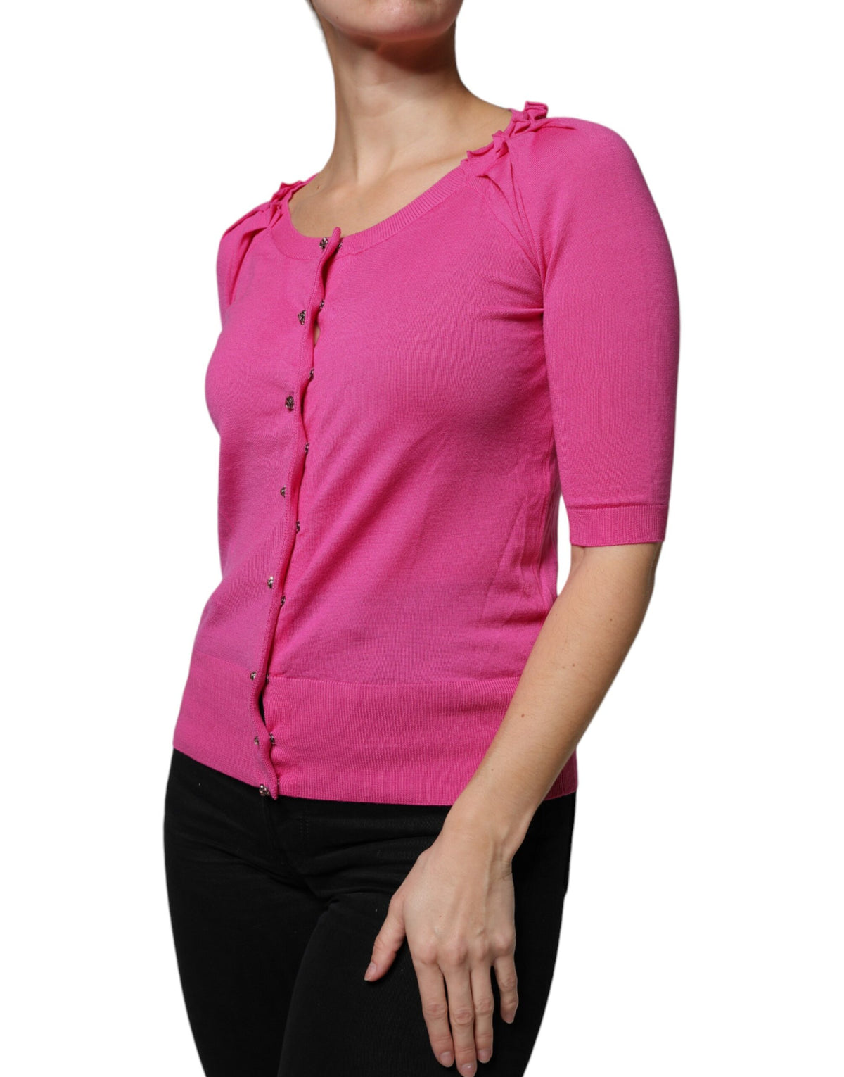Dolce & Gabbana Rosa Wollstrickjacke mit Knopfleiste