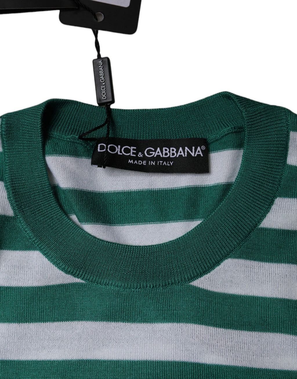 Dolce & Gabbana White Green Stripe Leaf Crew Neck T-Shirt