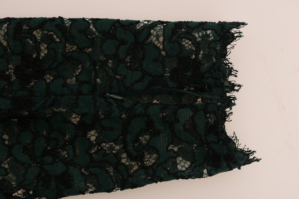 Dolce & Gabbana Grüne Leggings mit floraler Spitze Hose