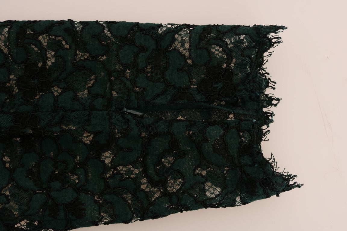 Dolce & Gabbana Grüne Leggings mit floraler Spitze Hose