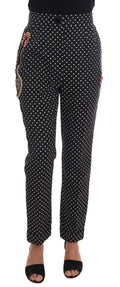 Dolce & Gabbana Black Polka Dot Sicily Crystal Trousers