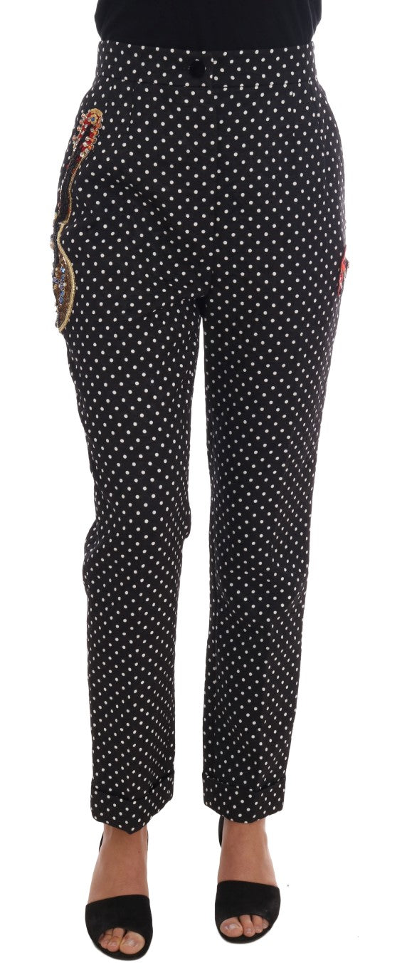 Dolce & Gabbana Black Polka Dot Sicily Crystal Trousers