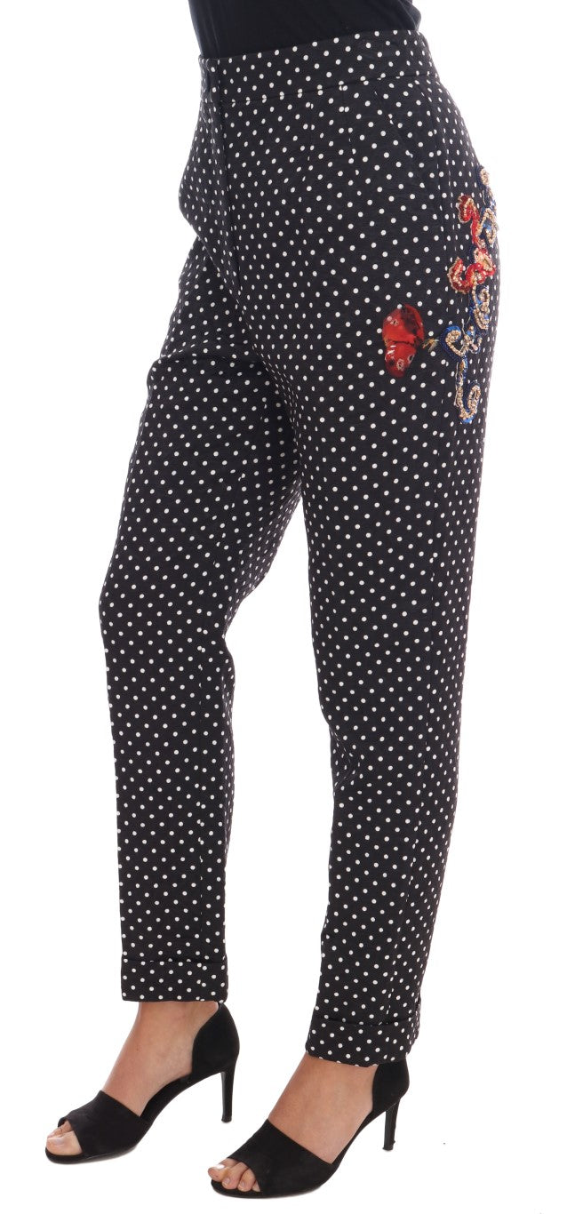 Dolce & Gabbana Black Polka Dot Sicily Crystal Trousers