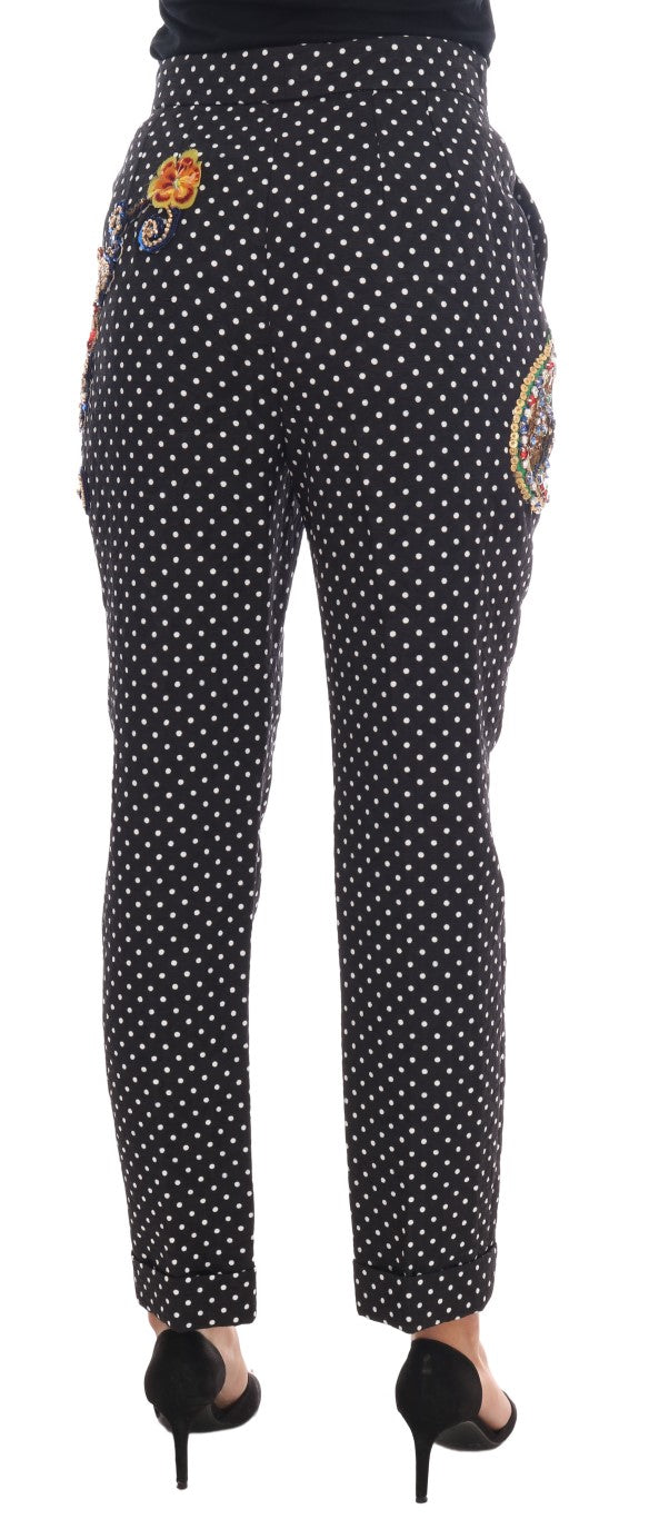 Dolce & Gabbana Black Polka Dot Sicily Crystal Trousers