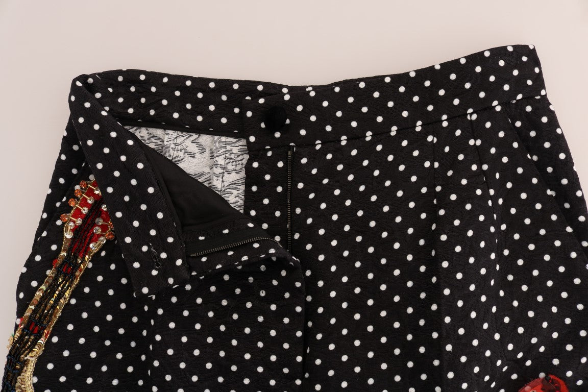 Dolce & Gabbana Black Polka Dot Sicily Crystal Trousers