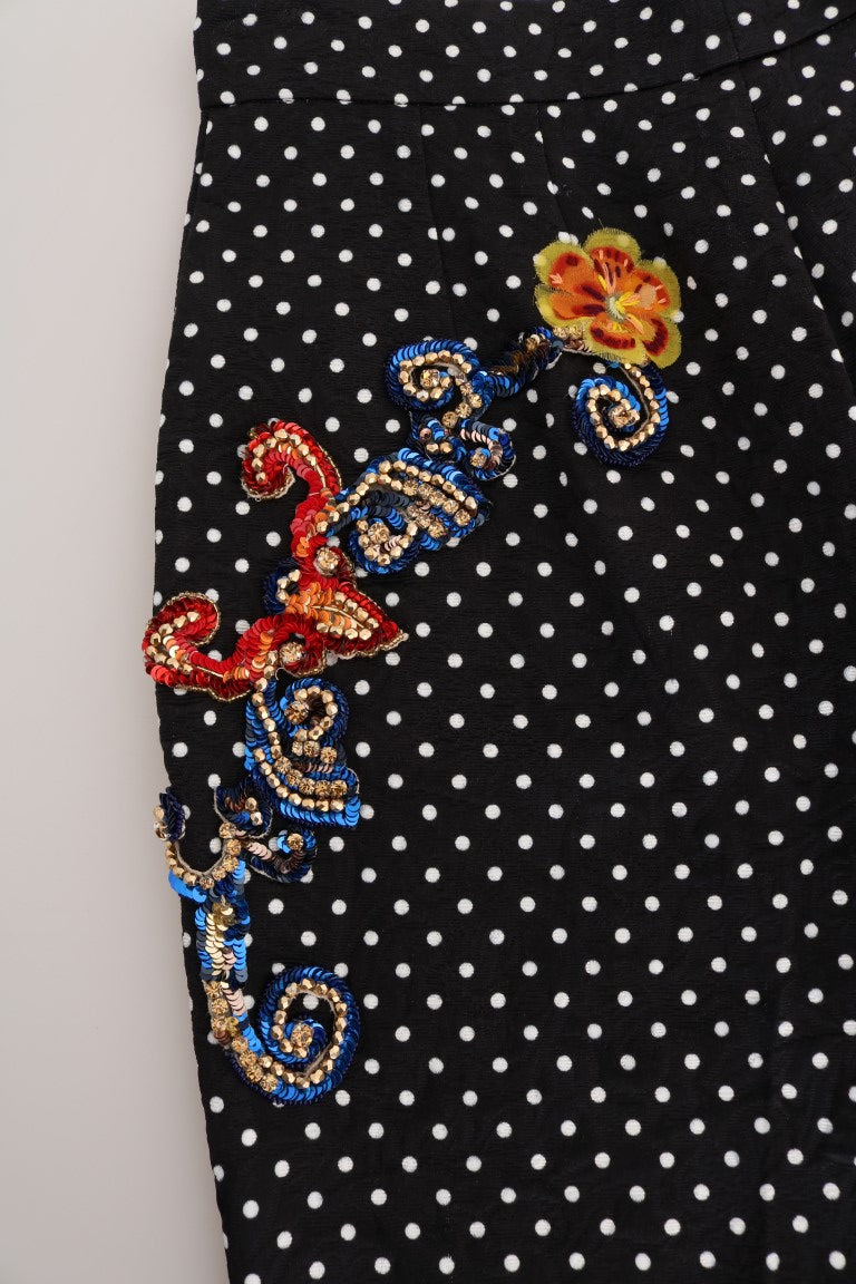 Dolce & Gabbana Black Polka Dot Sicily Crystal Trousers