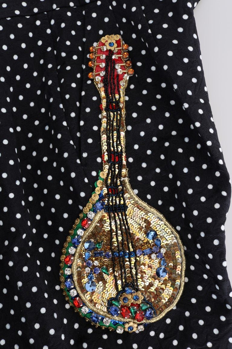 Dolce & Gabbana Black Polka Dot Sicily Crystal Trousers