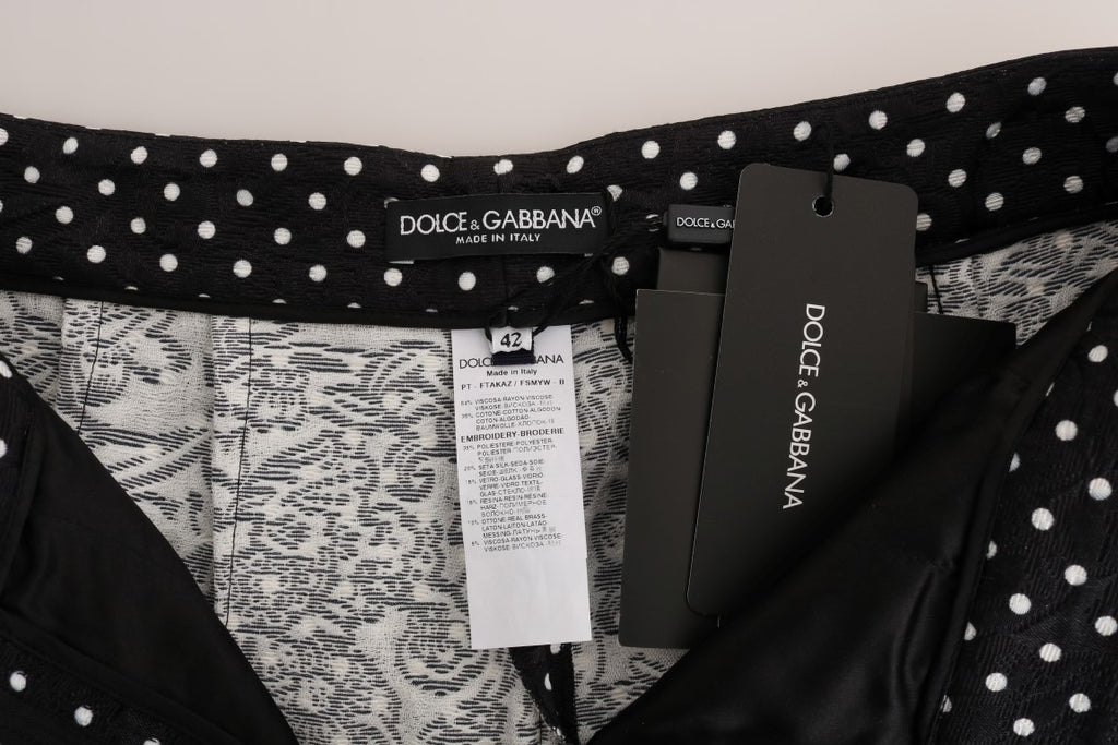 Dolce & Gabbana Black Polka Dot Sicily Crystal Trousers