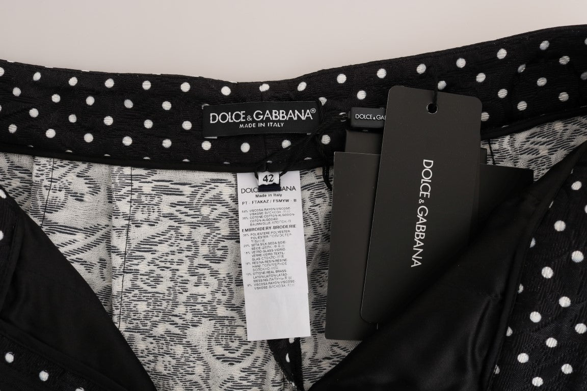 Dolce & Gabbana Black Polka Dot Sicily Crystal Trousers