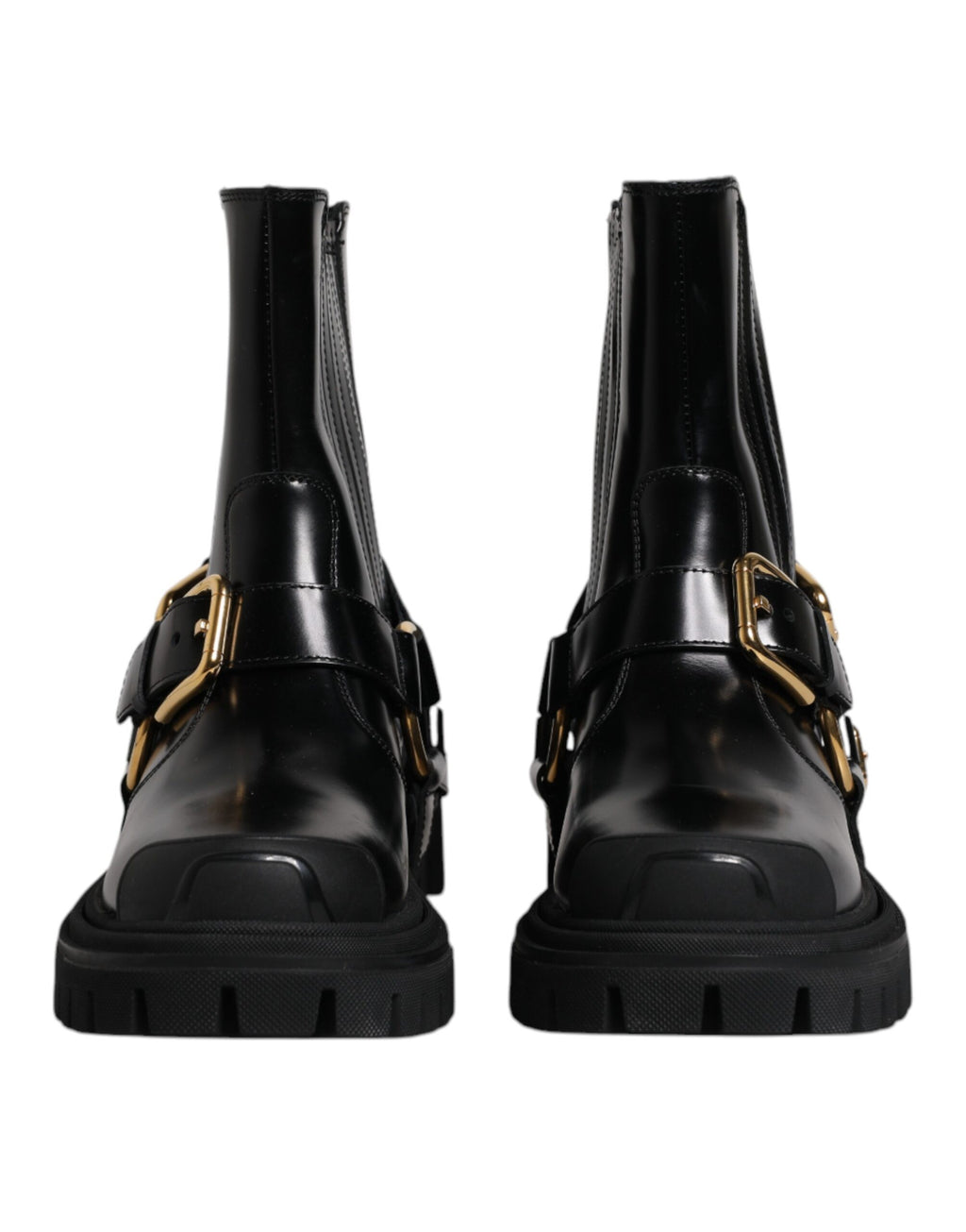 Dolce & Gabbana Schwarz Leder Slip On Stretch Trekking Stiefel Schuhe