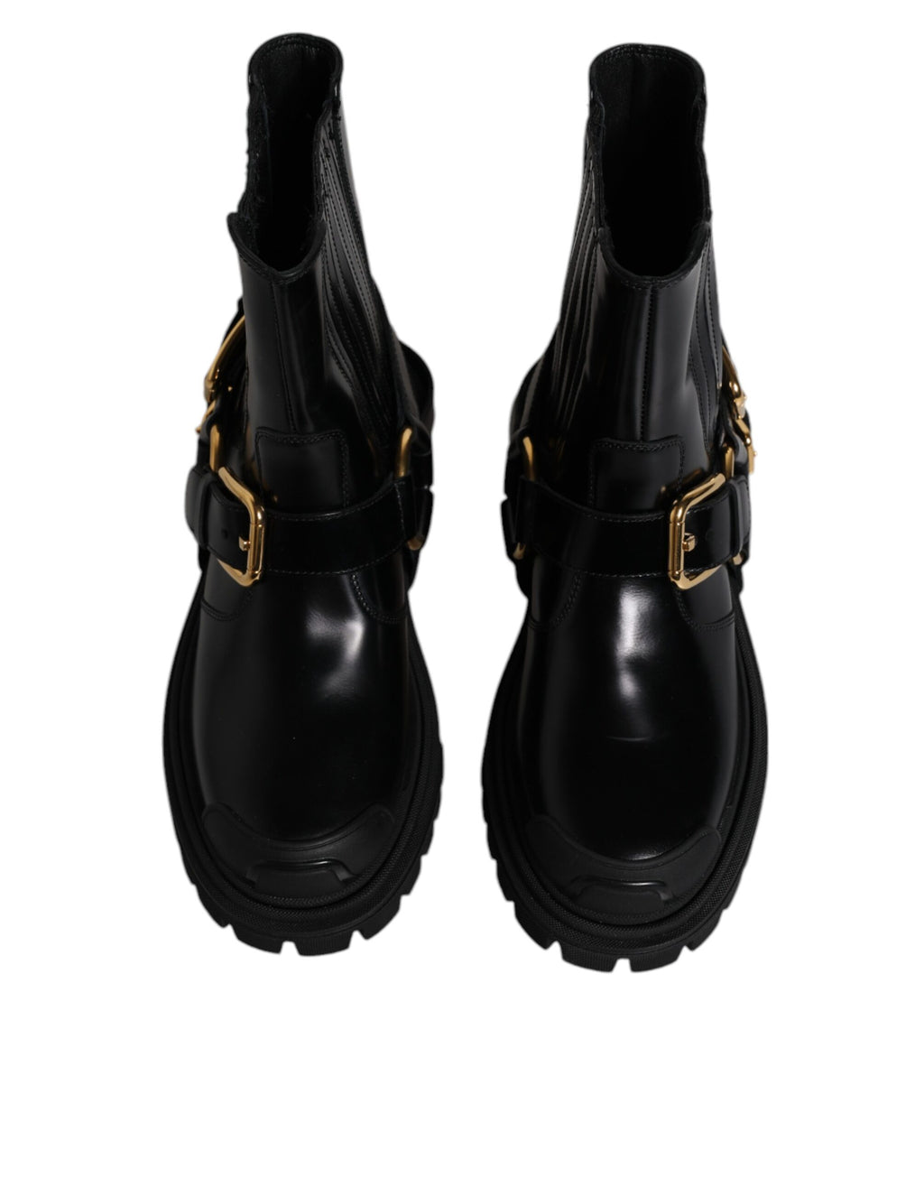 Dolce & Gabbana Schwarz Leder Slip On Stretch Trekking Stiefel Schuhe