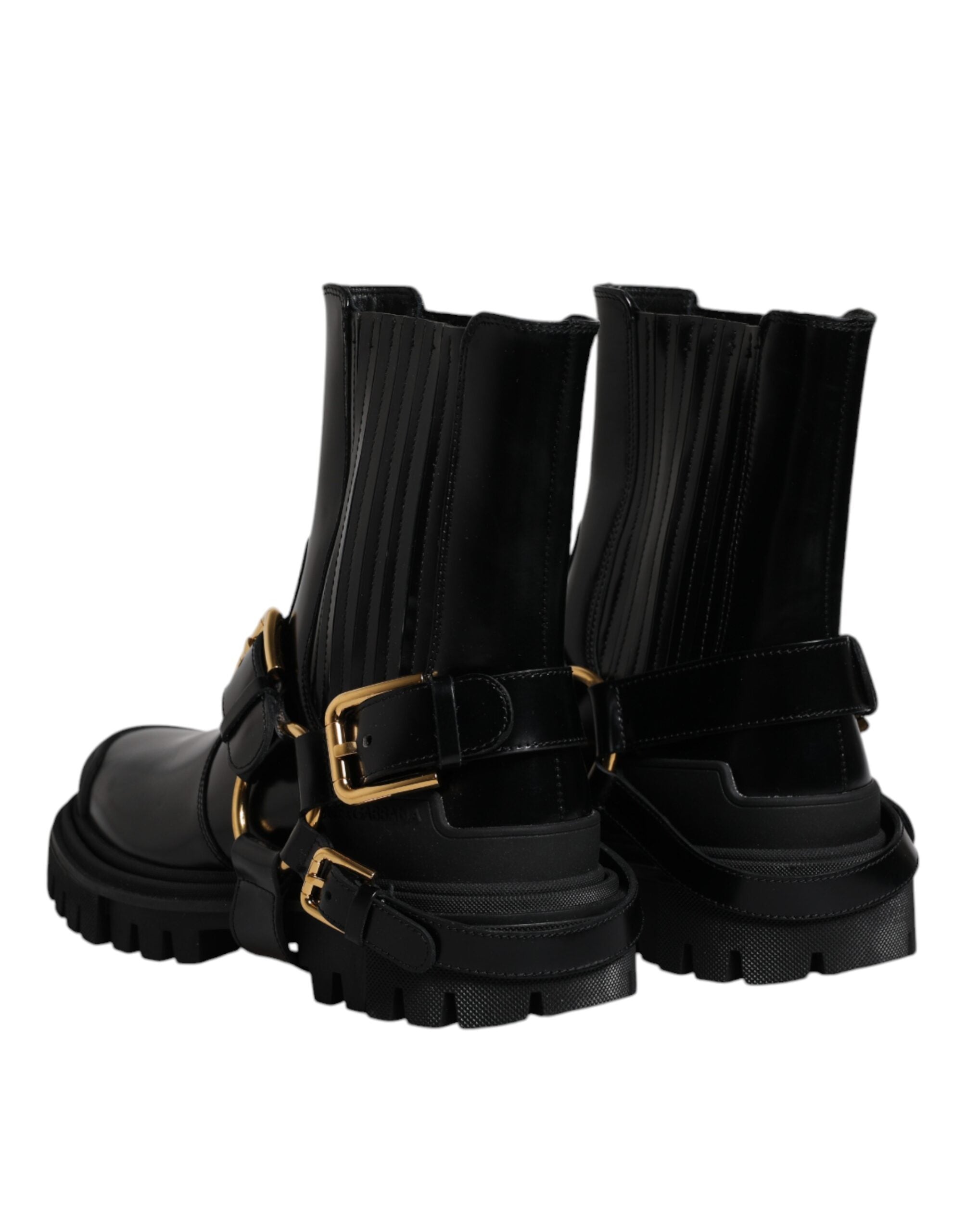 Dolce & Gabbana Schwarz Leder Slip On Stretch Trekking Stiefel Schuhe