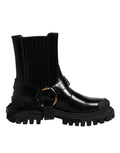 Dolce & Gabbana Schwarz Leder Slip On Stretch Trekking Stiefel Schuhe