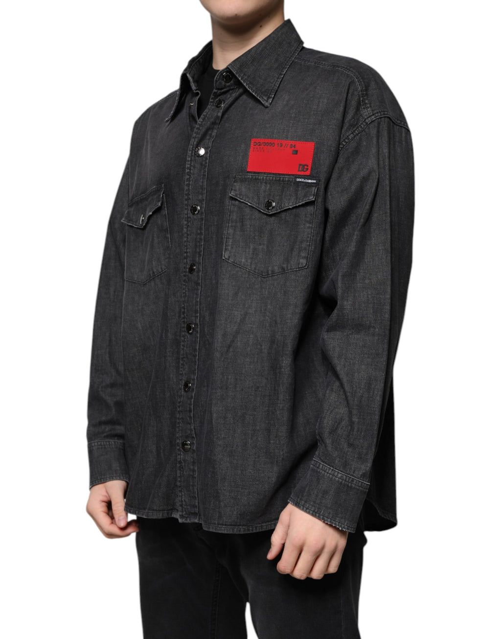 Dolce & Gabbana Black Logo Cotton Shirt with Denim Placket