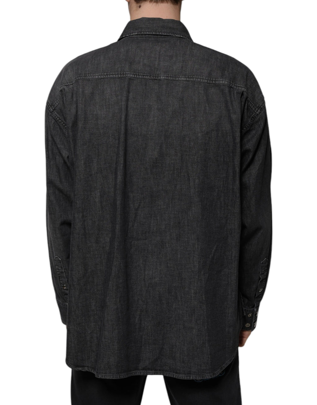 Dolce & Gabbana Black Logo Cotton Shirt with Denim Placket