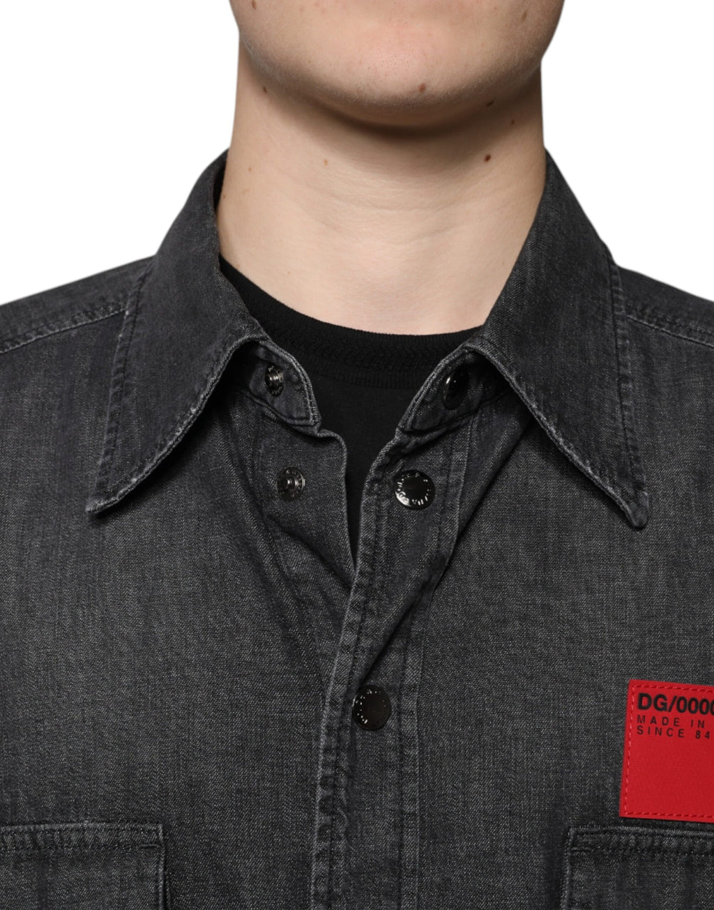 Dolce & Gabbana Black Logo Cotton Shirt with Denim Placket
