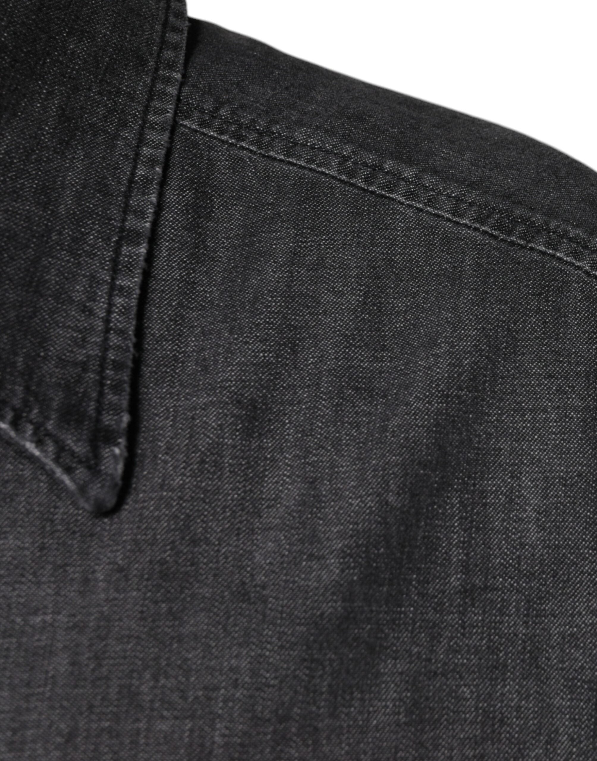 Dolce & Gabbana Black Logo Cotton Shirt with Denim Placket