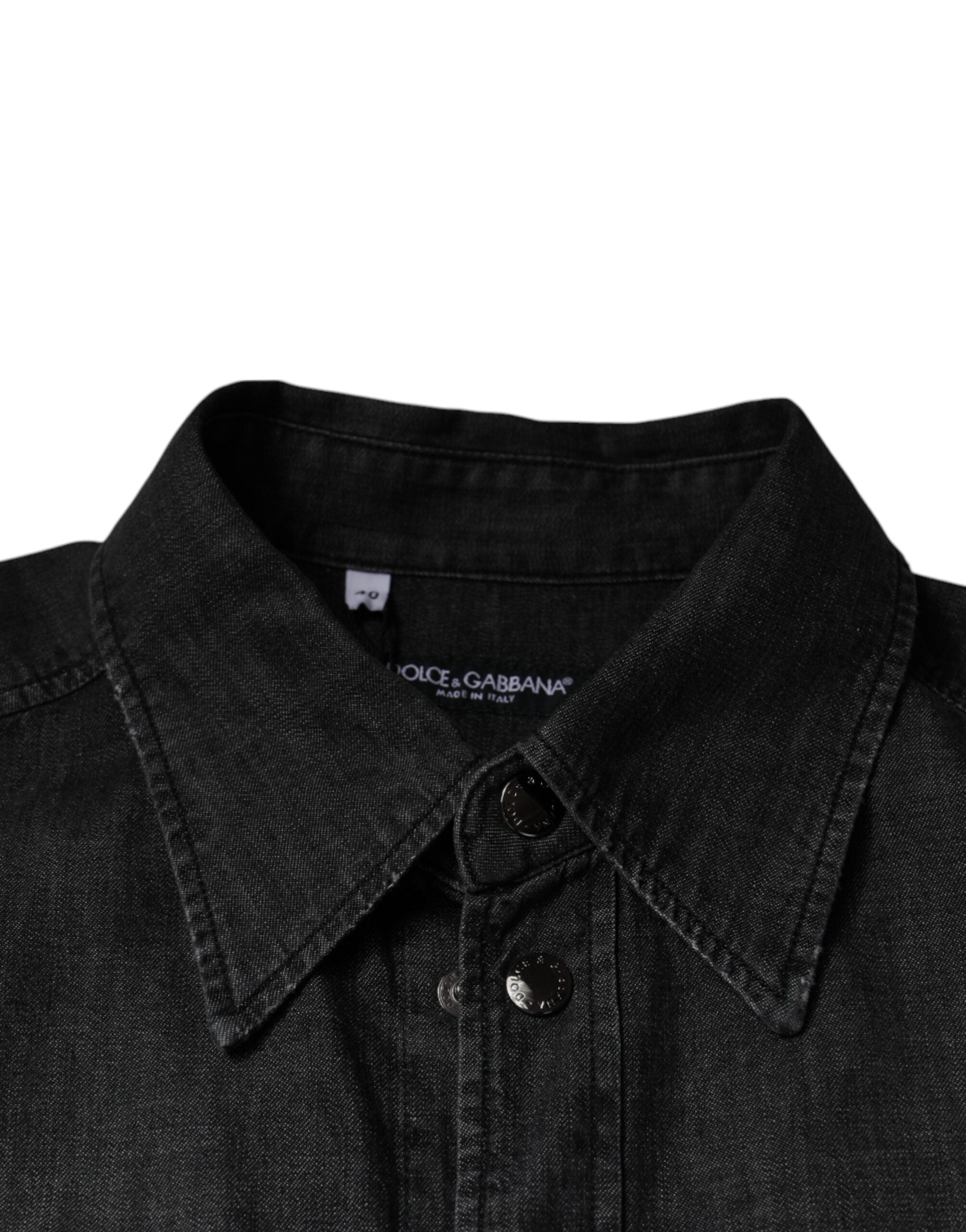Dolce & Gabbana Black Logo Cotton Shirt with Denim Placket